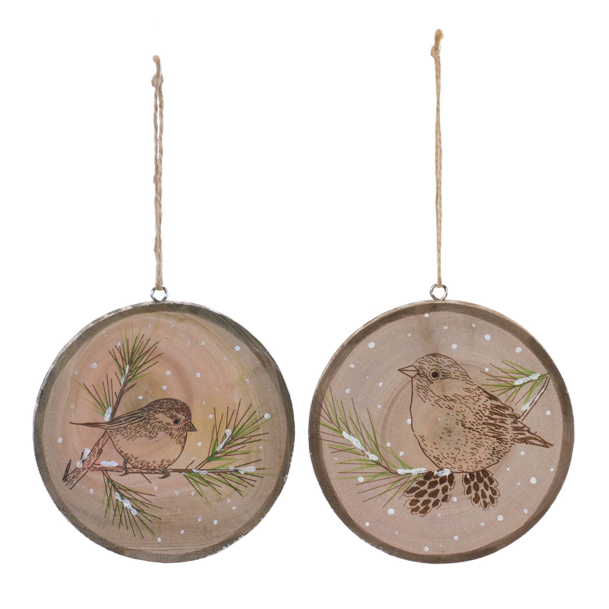 12ct. 4" Wood Bird Tree Disc Ornament Set